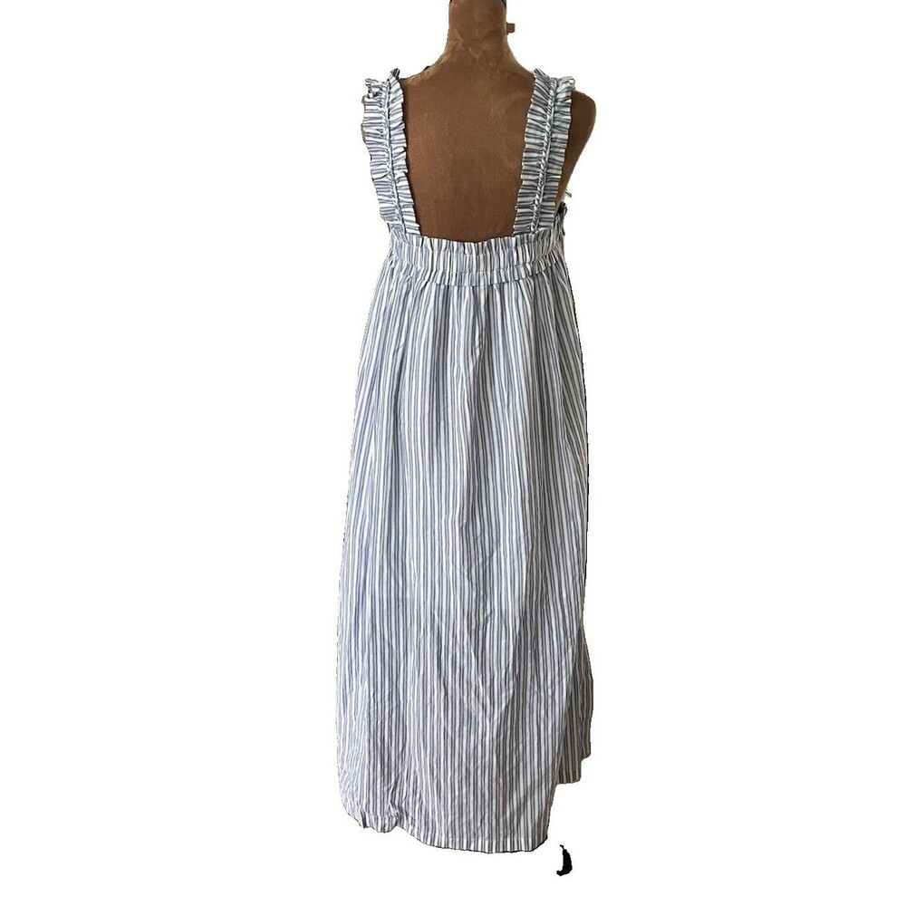 J. Crew Cotton Voile Ruffle Stripe Midi Dress Blue White Medium - Picture 3 of 7